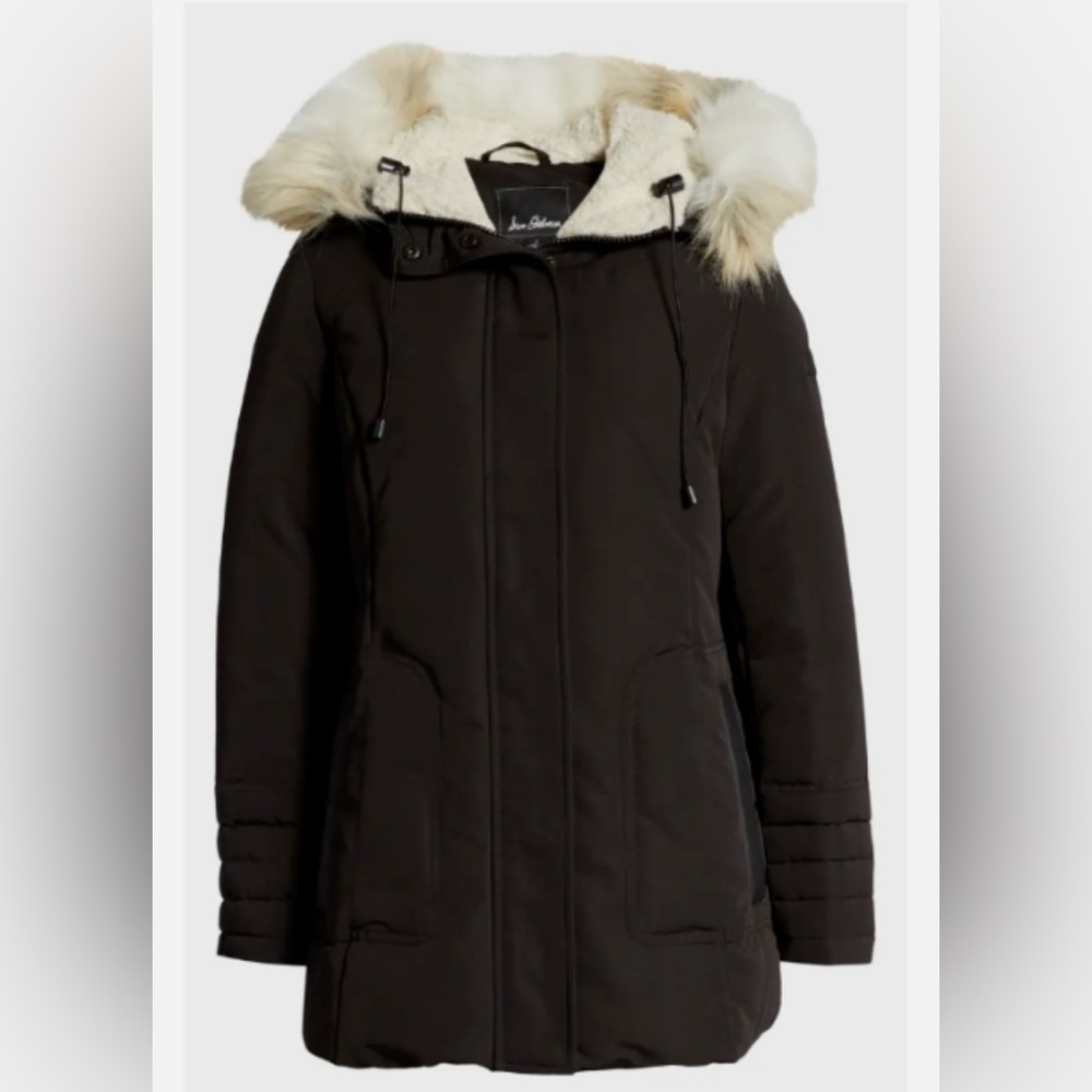 SAM EDELMAN Black Parka Faux Fur
Removeable Hooded Jacket Size S Water
Resistant - Picture 3 of 15